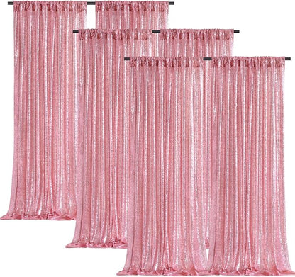 Fuchsia Pink Sequin Curtains Backdrop 6 Pcs 2FTx8FT Shiny Shimmer Fabric | - Image 2