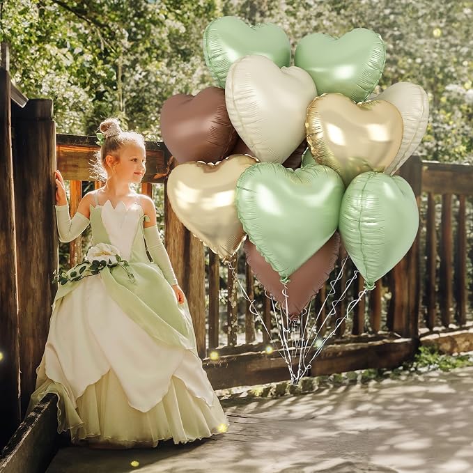 Green Gold Brown Heart Balloons - Image 3