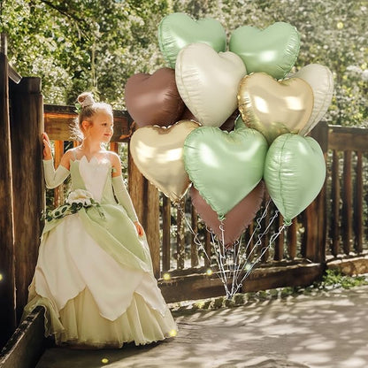 Green Gold Brown Heart Balloons - Image 3
