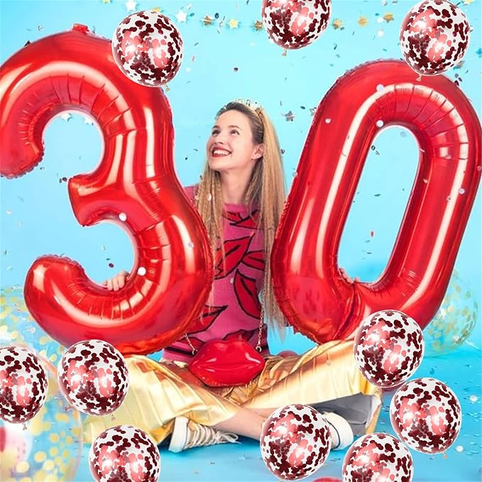 Red 30 Birthday Balloon Numbers, 40 Inch Big Foil Mylar Number 3 and 0 Balloons - Image 4