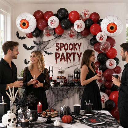 Halloween Bloody Scary Balloons Red Black Hand Print Eye Balloons | 4D Eyeball - Image 6