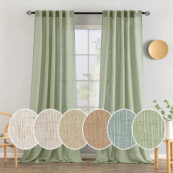 MIULEE Sage Green Linen Curtains 52x96 Inch Long by MIULEE