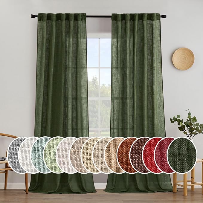 MIULEE Olive Green Linen Curtains 52x108 Inch Long by MIULEE