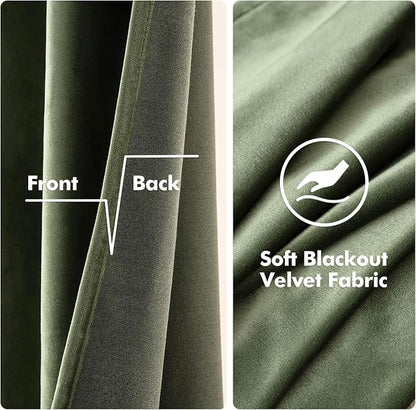 MIULEE Velvet Curtains Olive Green 52 x 100 Inch Length Set of 2 | Grommet - Image 4