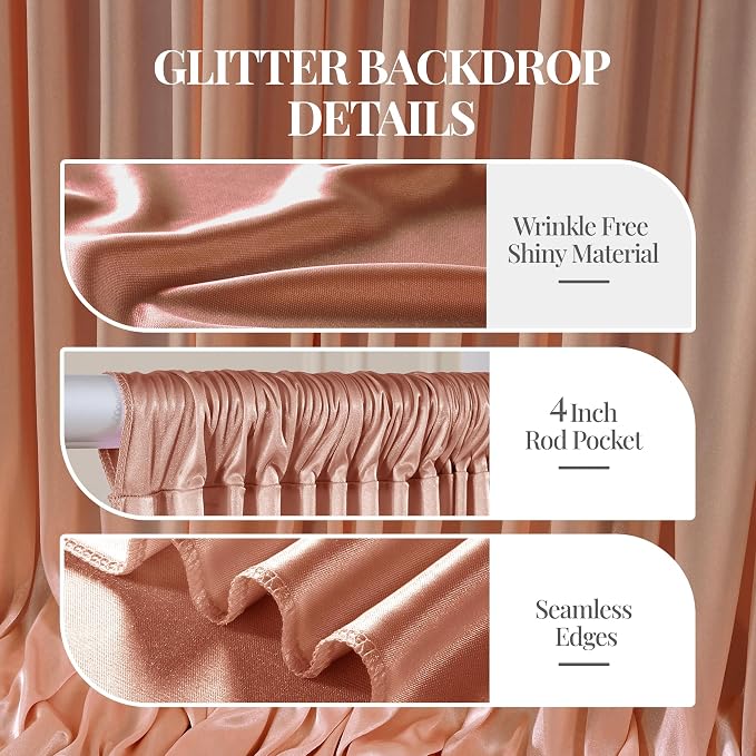 30x10ft Rose Gold Glitter Backdrop Curtain - Image 5