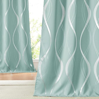 NICETOWN Aqua Blue Foil Print Curtains 90 inch Long - Image 7