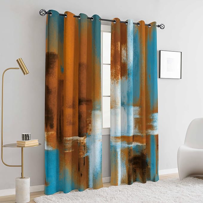 Asuexpect Rust Curtains 2 Panels Abstract Curtain Room Darkening Grommet Window - Image 4