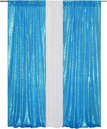 Eternal Beauty Turquoise Sequin Backdrop Curtains, 2 Panels 2x8FT | 3mm Sparkle - Image 2