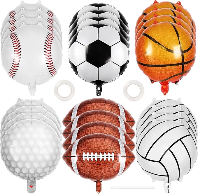 24 Pcs Sports Foil Balloon Set, 18 Inch Football Basketball Baseball Volleyball by Unknown