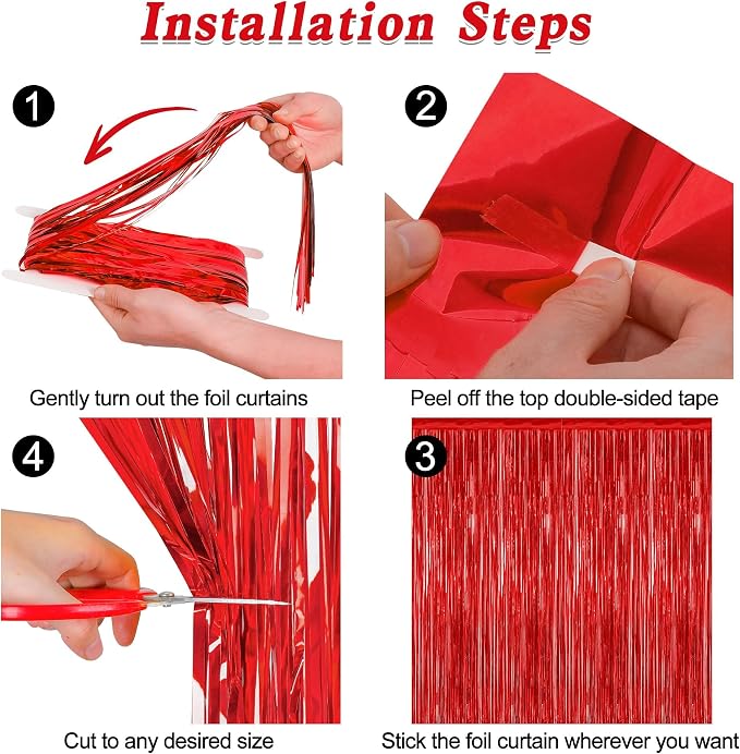 ZATAYE 4 Pack Red Valentines Christmas Foil Curtain Streamer Decorations | Red - Image 3