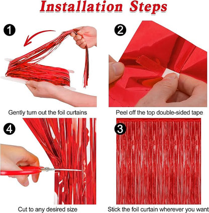 ZATAYE 4 Pack Red Valentines Christmas Foil Curtain Streamer Decorations | Red - Image 3