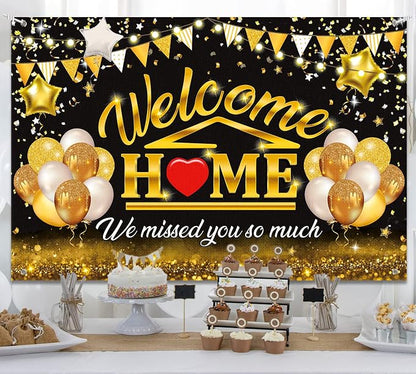 Welcome Back Backdrop Banner Home Decorations Black Gold Homecoming Welcome - Image 4
