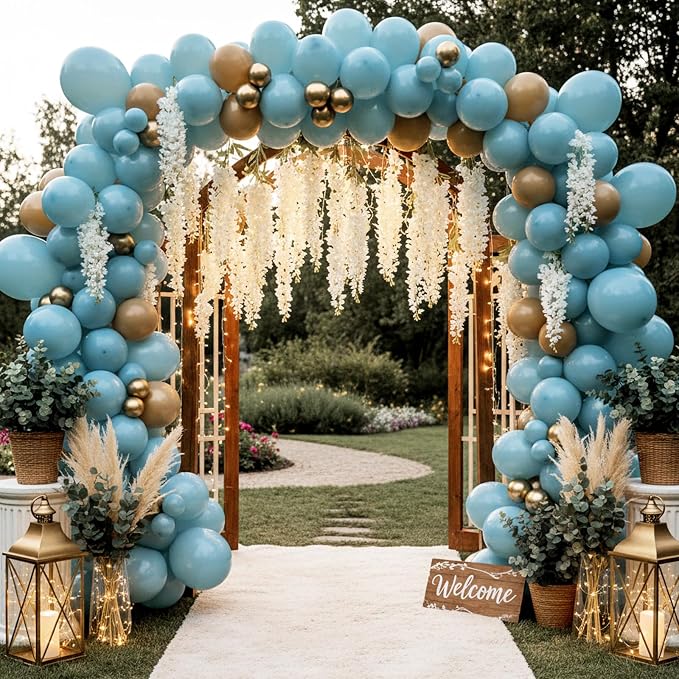 RUBFAC Blue Balloons Different Sizes Dusty Blue Balloons Arch 154pcs | Haze - Image 6