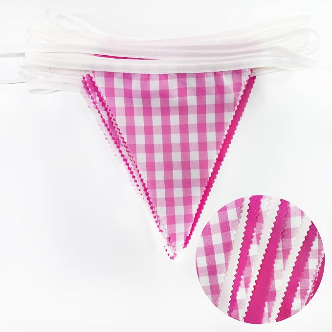 32Ft Hot Pink Party Decorations Pink Buffalo Plaid Checkered White Triangle - Image 2