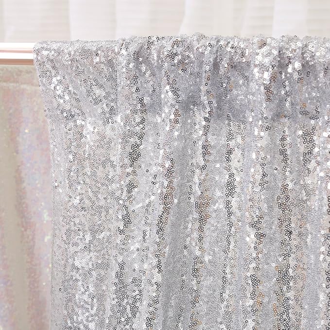 Poise3EHome 5FT x 7FT Silver Sequin Photography Backdrop Curtain - Image 5