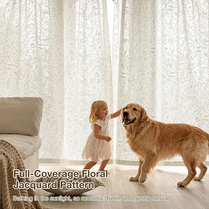 Anmao Beige Semi Sheer Light Filtering Curtains 54 Inches Long 2 Panels - Image 5
