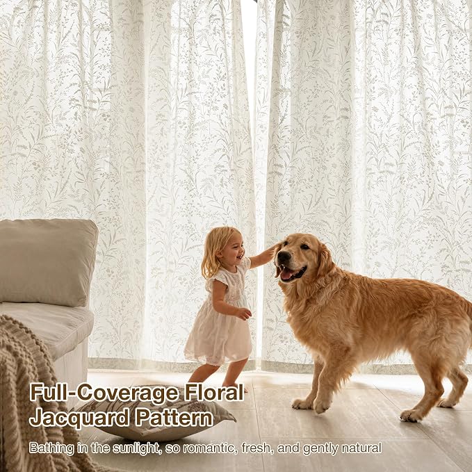 Anmao Beige Semi Sheer Light Filtering Curtains 84 Inches Long 2 Panels - Image 5