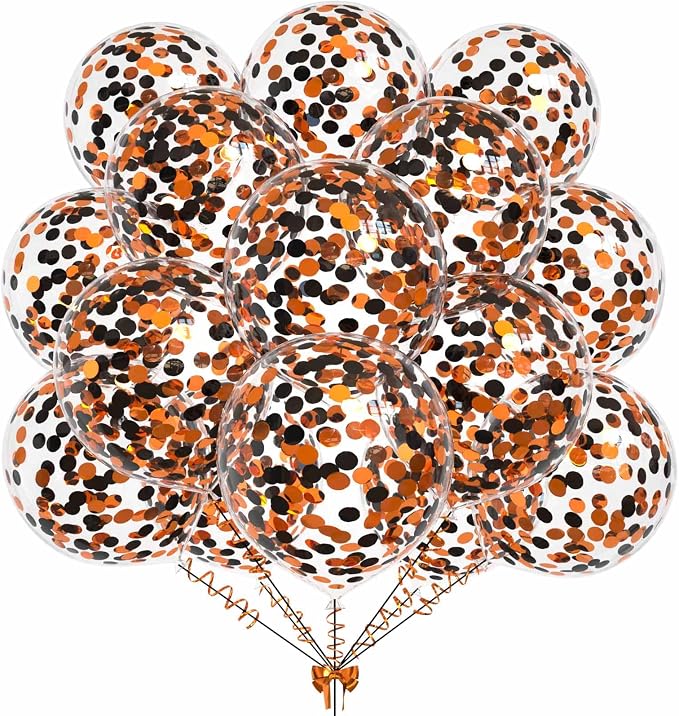 50pcs Orange and Black Foil Confetti Balloons, 12 inch Latex Balloon by KALOR