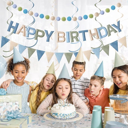 Kriyokiaa Dusty Blue Sage Green Happy Birthday Banner Party Set | Pre-strung - Image 2