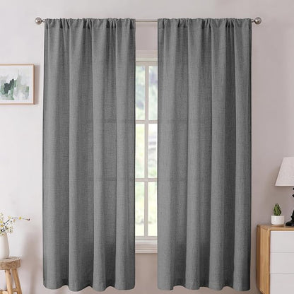 Tollpiz Short Linen Curtain Living Room Rod Pocket Semi Sheer Curtains Burlap by Tollpiz