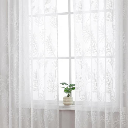 White Sheer Curtains Embroidered Leaf 2 Panels 96 Inches Long | Light Filtering - Image 6