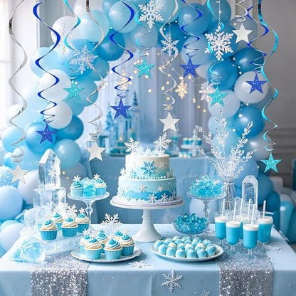 BEISHIDA Blue Blue Silver Pre-Strung Glitter Stars Hanging Swirls Hanging - Image 5