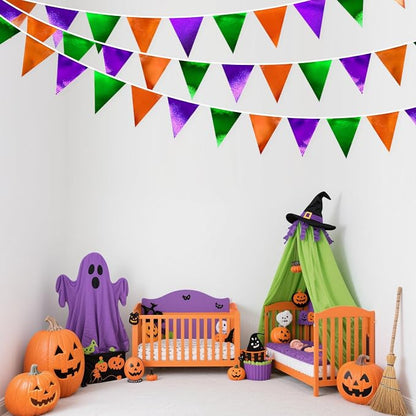 Halloween Party Decorations Metallic Fabric Green Orange Purple Triangle - Image 7