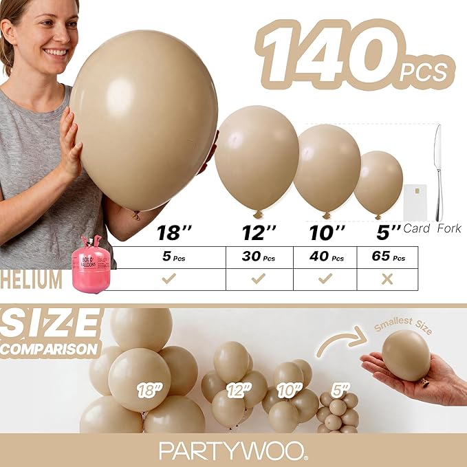PartyWoo Cream Balloons 140pcs Beige Ivory Nude Neutral Boho Color | Different - Image 6