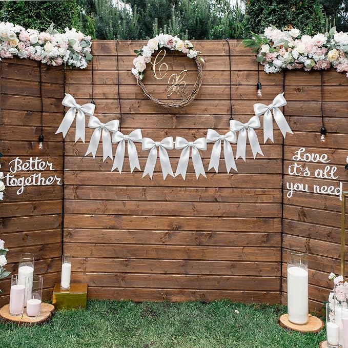 1 String of 8PCS White Bow Garland Banner Decoration, Pre-Strung Satin Ribbon - Image 5