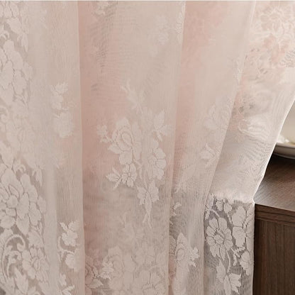 Kotile Blush Pink Lace Curtains Country Floral W42 x L36 Inch, 2 Panels | Rod - Image 4