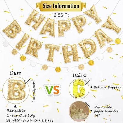 Pre-strung Gold Glitter Happy Birthday Banner Reusable Birthday Decorations | - Image 6