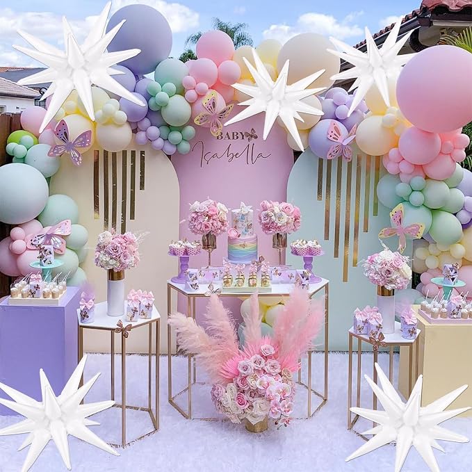 8 Pcs White Star Balloons, 27/22 inch One-Piece Explosion Balloons Aluminum - Image 5