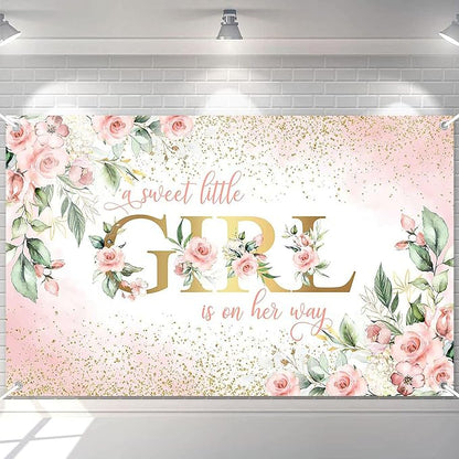 Avezano Girl Baby Shower Backdrop Pink Floral Sweet Baby Baby Shower Banner A by AVEZANO