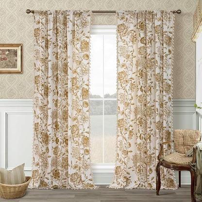 Vintage Tan Floral Curtains - Image 2