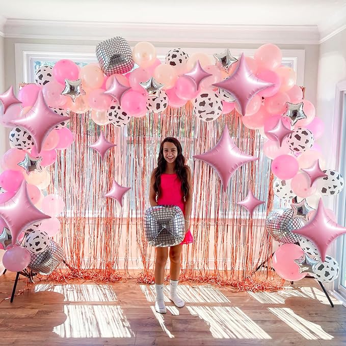 TONIFUL 30 Pcs Four Pointed Star Balloon 26In&10In Light Pink Foil Balloon | - Image 4