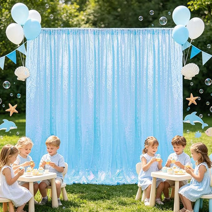 Hahuho Mermaid Blue Sequin Backdrop Curtain, Banquet Decoration（2 Panels - Image 2