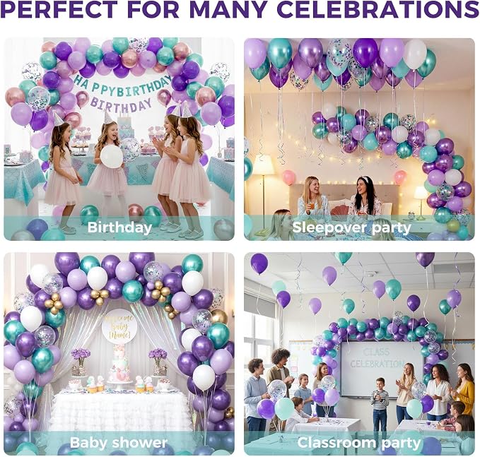 LovesTown Mermaid Purple Blue and White Balloons, 12 Inch | Latex, soft color - Image 5