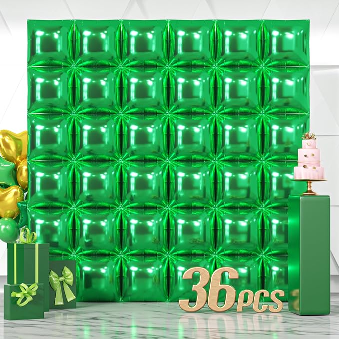 NISOCY 36PCS Metallic Green Square Foil Balloons Wall Backdrop | Double Sided by NISOCY