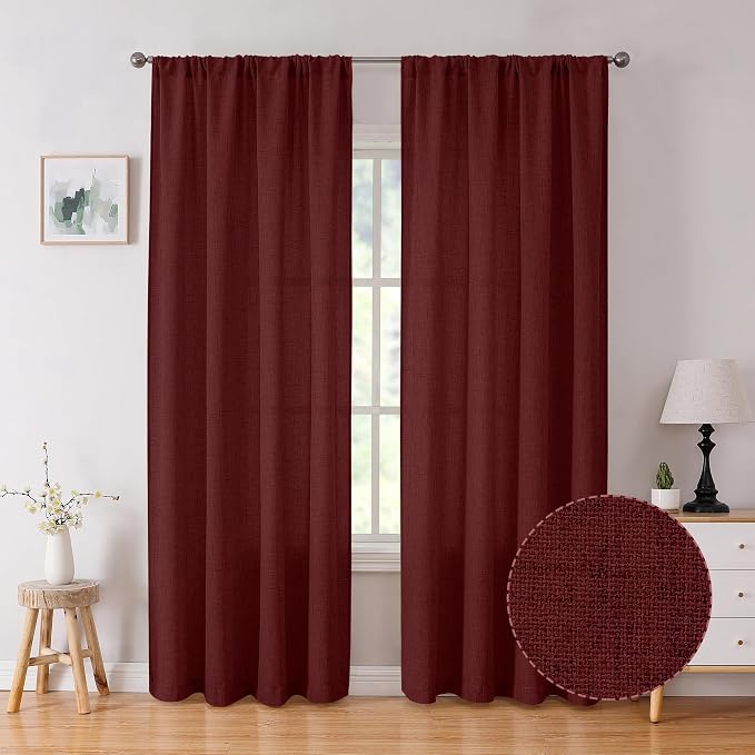 Tollpiz Linen Curtains Living Room Rod Pocket Semi Sheer Curtain Burlap Light by Tollpiz