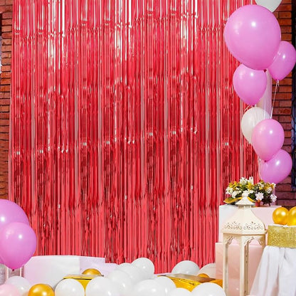 Crosize 4 Pack Red Party Streamers Backdrop, 3.3 x 9.9 ft | Tinsel Foil Fringe - Image 3