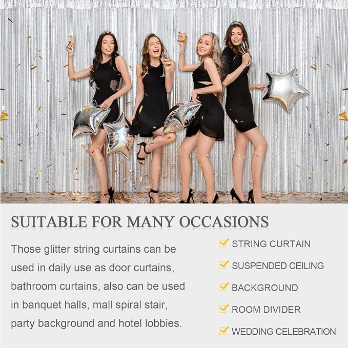 WILLBOND 4 Pcs String Curtains Glitter Fringe Curtains - Image 4