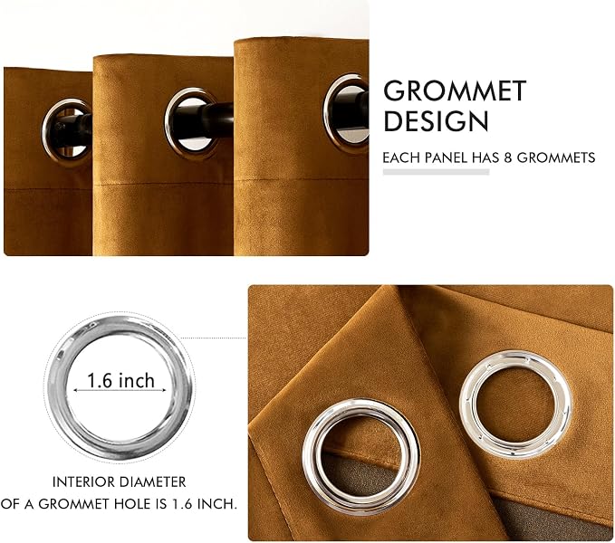 MIULEE Velvet Curtains Golden Brown 52 x 63 Inch Length Set of 2 | Grommet - Image 2