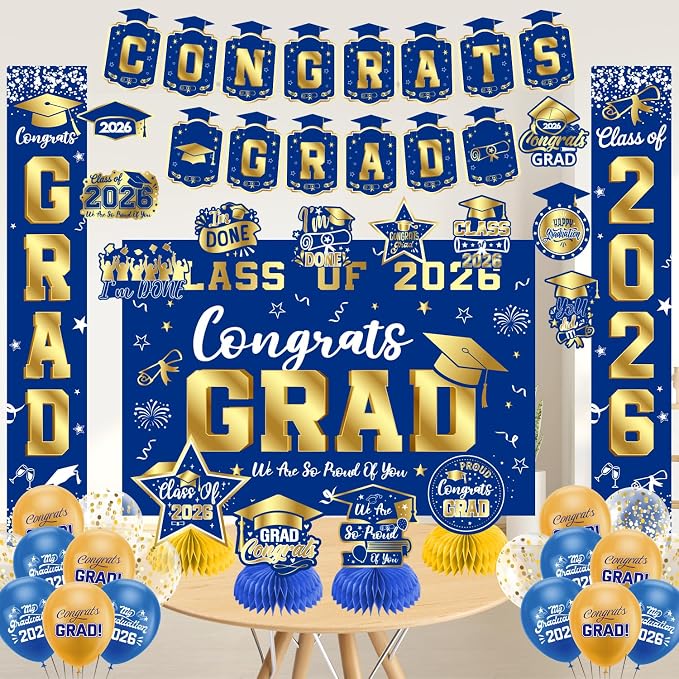 Graduation Decorations 2026 Blue and Gold Set, Congrats Grad Decor Set - Image 4