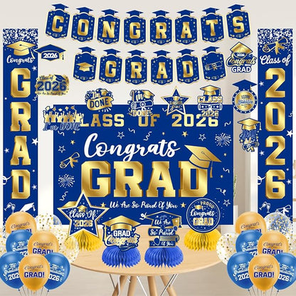 Graduation Decorations 2026 Blue and Gold Set, Congrats Grad Decor Set - Image 4