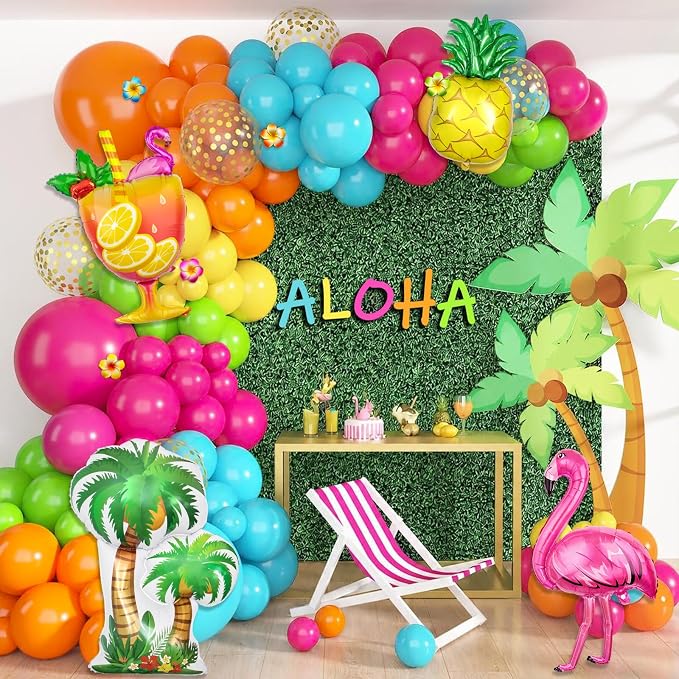 189Pcs Tropical Balloons Arch Kit, Luau Summer Party Decorations | Hot Pink by OUDDYLIFE