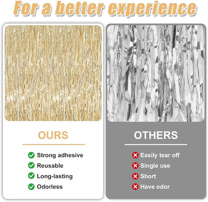 3 Pack 3.3 x 9.9 ft Champagne Gold Tinsel Streamers Party Decorations | Foil - Image 3
