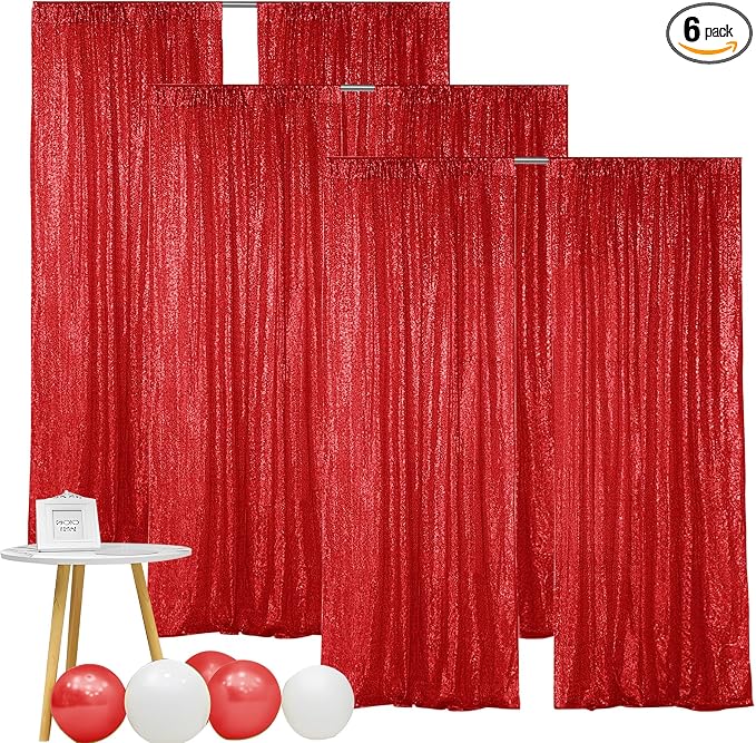 Hahuho Red Sequin Backdrop Curtain, Party Decoration（6 Panels, 2FT x 8FT by Hahuho