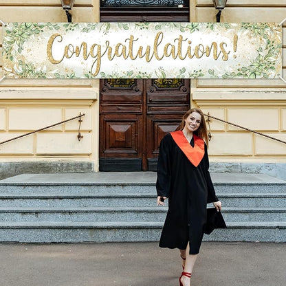 Congratulations Banner 8x1.6 ft Greenery Congrats Banner Green Leaves 2026 - Image 5