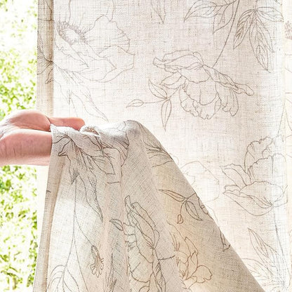 jinchan Floral Linen Curtains for Living Room 96 Inch Length Taupe Flower - Image 3