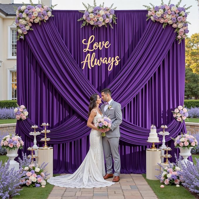 20×14 ft Purple Wrinkle Free Backdrop Curtain, Soft Silky Polyester Wedding - Image 7